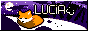 'LUCiA :3' in white text on top of a purple sky background, next to an orange fox