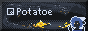 A pixel art of a shiny room of a dragon's den, with a blue-haired black dragoness waving hi, and a pixel art Potatoe logo