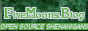 A green 88x31 button saying 'FiveMoons.Blog' in a cool lookin archaic font, with 'open source shenanigans underneat it in small caps.