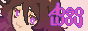 Catgirl headshot with bright purple eyes, and a fade down hair gradient from brown to a darkish pink, with the lettering