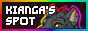 A small button with a rainbow outline, the text "Kianga's Spot" in a white pixel font, and a small part of a black jaguar icon in the background.