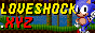 A button showing Green Hill Zone from Sonic 1, with text saying "LOVESHOCK.XYZ" and Sonic standing to the right